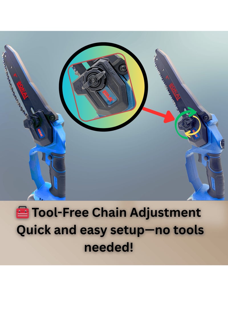 BONAI 8 Inch Cordless Mini Chain Saw BN-HK043 | Rechargeable Electric Pruning Saw for Wood, Tree Trimming, Gardening, DIY Cutting | Portable Handheld Battery Chainsaw Tool Kit - Image 5