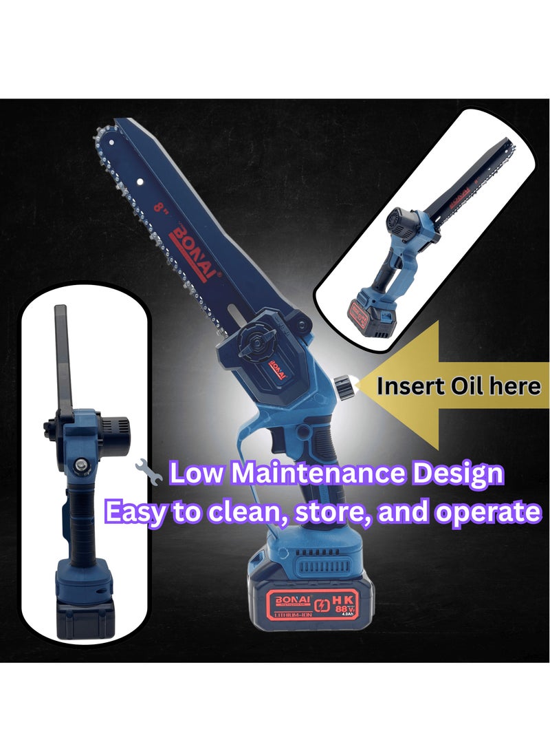 BONAI 8 Inch Cordless Mini Chain Saw BN-HK043 | Rechargeable Electric Pruning Saw for Wood, Tree Trimming, Gardening, DIY Cutting | Portable Handheld Battery Chainsaw Tool Kit - Image 4