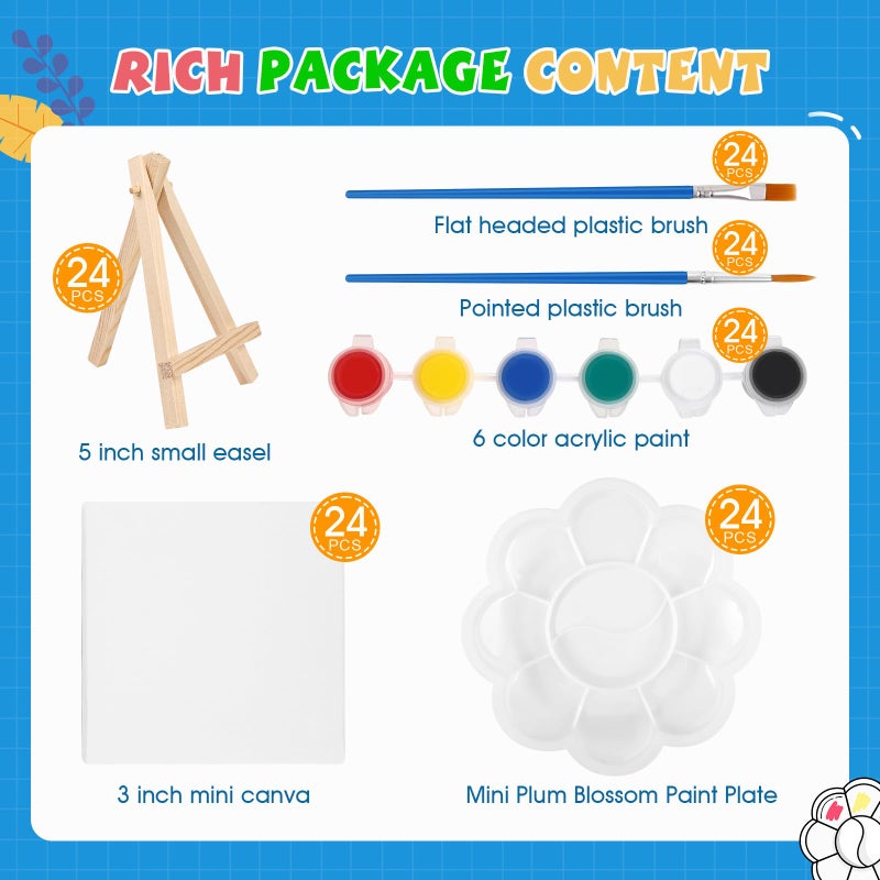 ESRICH 24 Set Mini Acrylic Paint Kit, Mini Stretched Canvas with Easel, Valentines Day Gifts, Acrylic Paint Strips, Paint Palettes, Painting Brushes, Canvas and Easel Set for Kids Artists Beginner - Image 2