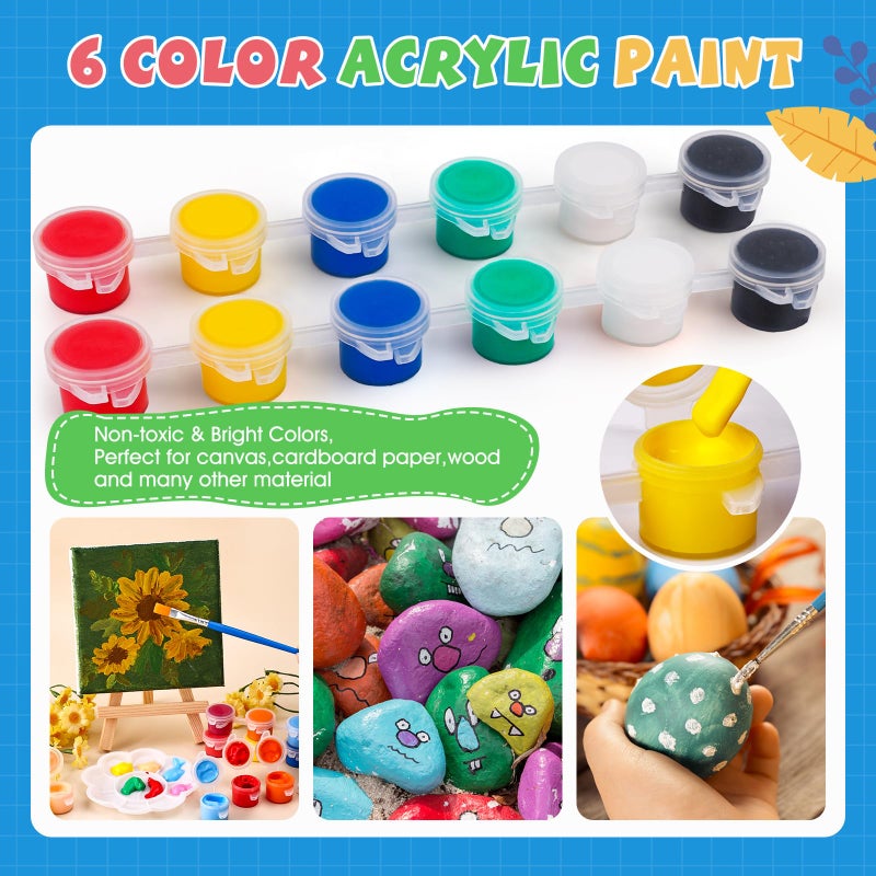 ESRICH 24 Set Mini Acrylic Paint Kit, Mini Stretched Canvas with Easel, Valentines Day Gifts, Acrylic Paint Strips, Paint Palettes, Painting Brushes, Canvas and Easel Set for Kids Artists Beginner - Image 5