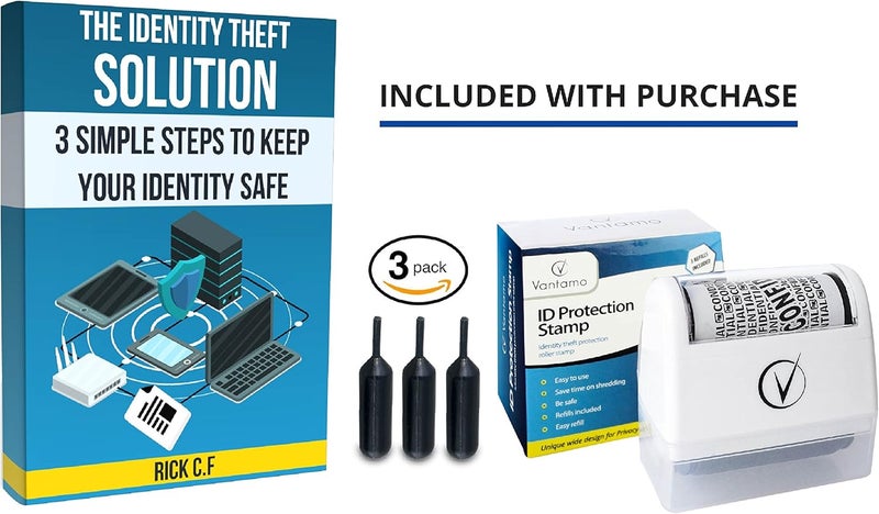 Vantamo Identity Theft Protection Roller Stamps Wide Kit, Including 3-Pack Refills - Confidential Roller Stamp, Anti Theft, Privacy & Security Stamp, Designed for ID Blackout Security - Classy White - Image 3