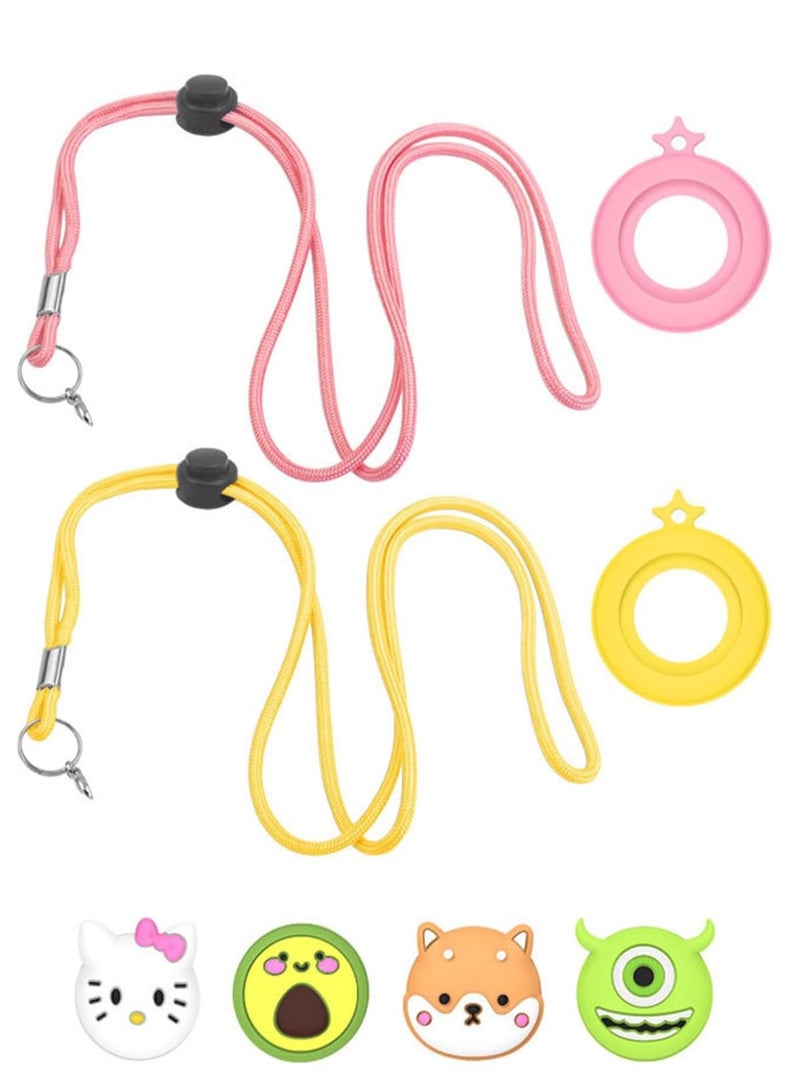 [6 in 1] for AirTag Necklace for Kids, Kid Air Tag Holder for AirTags Case Tags Hidden Adjustable Length Nylon Cord Silicone Protective Cover Accessories (Pink + Yellow)  - Image 2