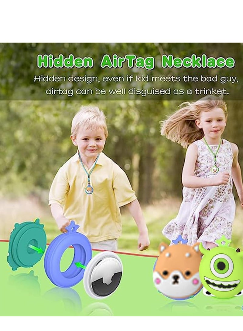 [6 in 1] for AirTag Necklace for Kids, Kid Air Tag Holder for AirTags Case Tags Hidden Adjustable Length Nylon Cord Silicone Protective Cover Accessories (Pink + Yellow)  - Image 4