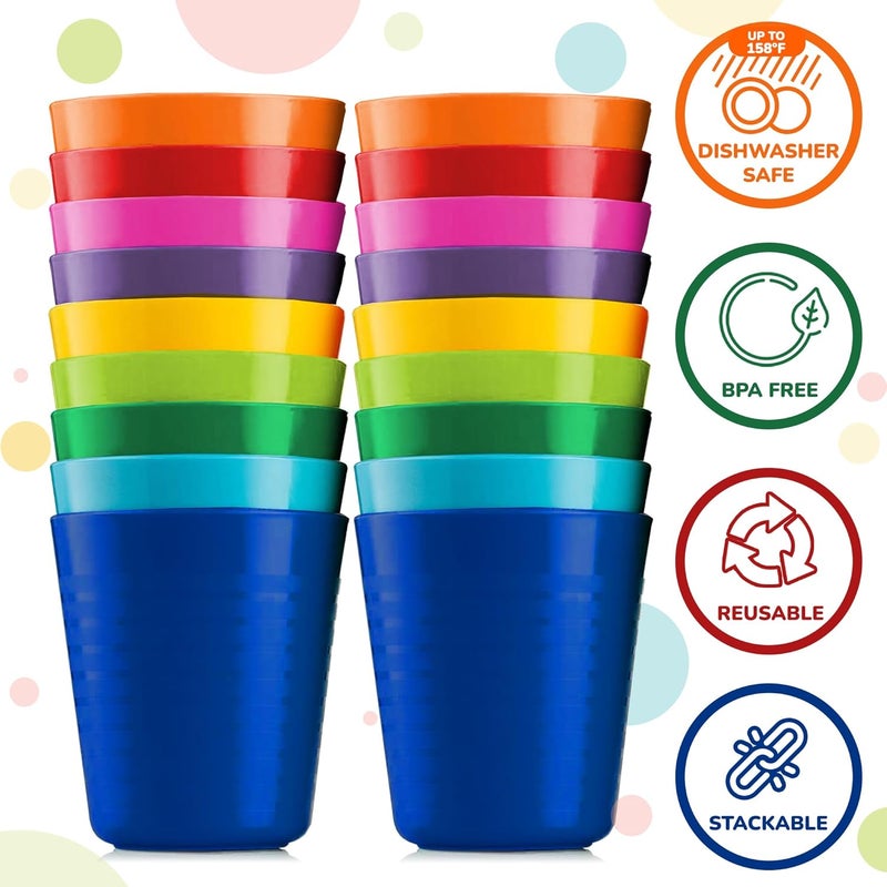 PLASKIDY Kids Cups - Set of 18 Plastic Toddler Drinking Cups, 8 Ounce Tumblers in 9 Assorted Colors - Reusable, Dishwasher Safe, BPA Free for Kids and Toddlers - Image 2