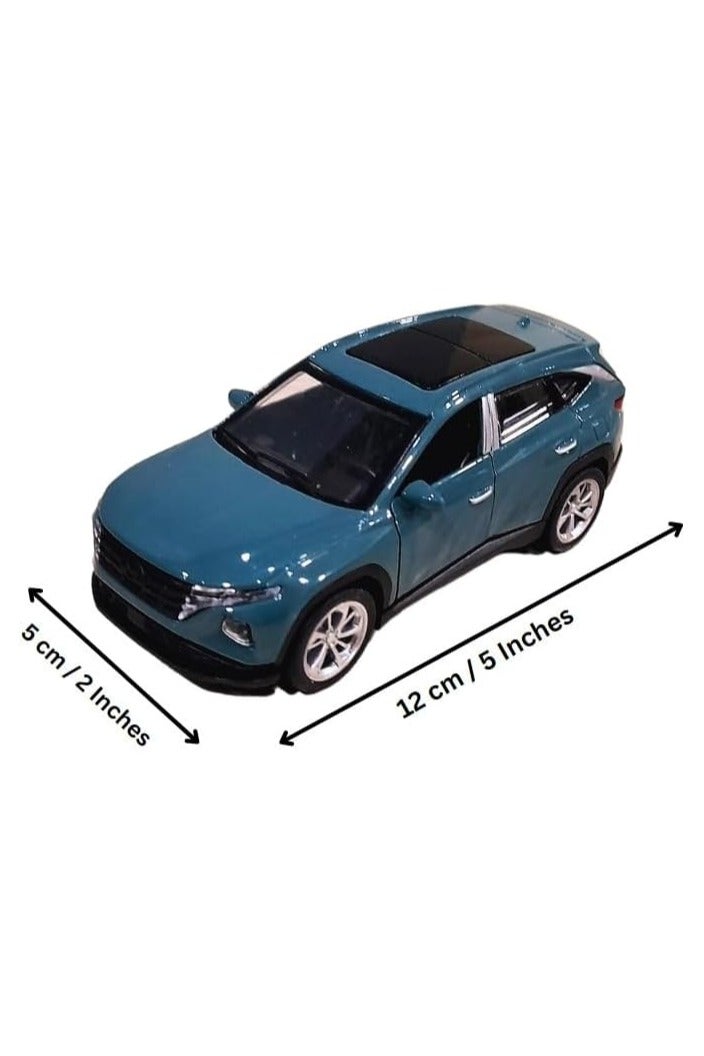 Hyundaii Tucson SUV Die cast 1:32 Scale Model With Lights and Sound – Alloy Children’s Sports Model Car Die-Cast Metal Toy Car – Front Doors Open Blue - Image 2