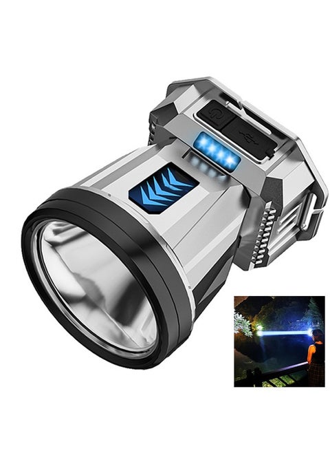 Rechargeable Super Bright LED Spot Lights, Wear On Head Flashlight Large Solar Searchlight with Power Display, USB-C Fast Charging, Power Bank Function for Hunting Camping