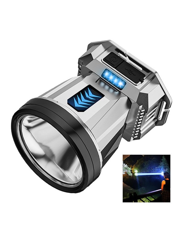 Rechargeable Super Bright LED Spot Lights, Wear On Head Flashlight Large Solar Searchlight with Power Display, USB-C Fast Charging, Power Bank Function for Hunting Camping