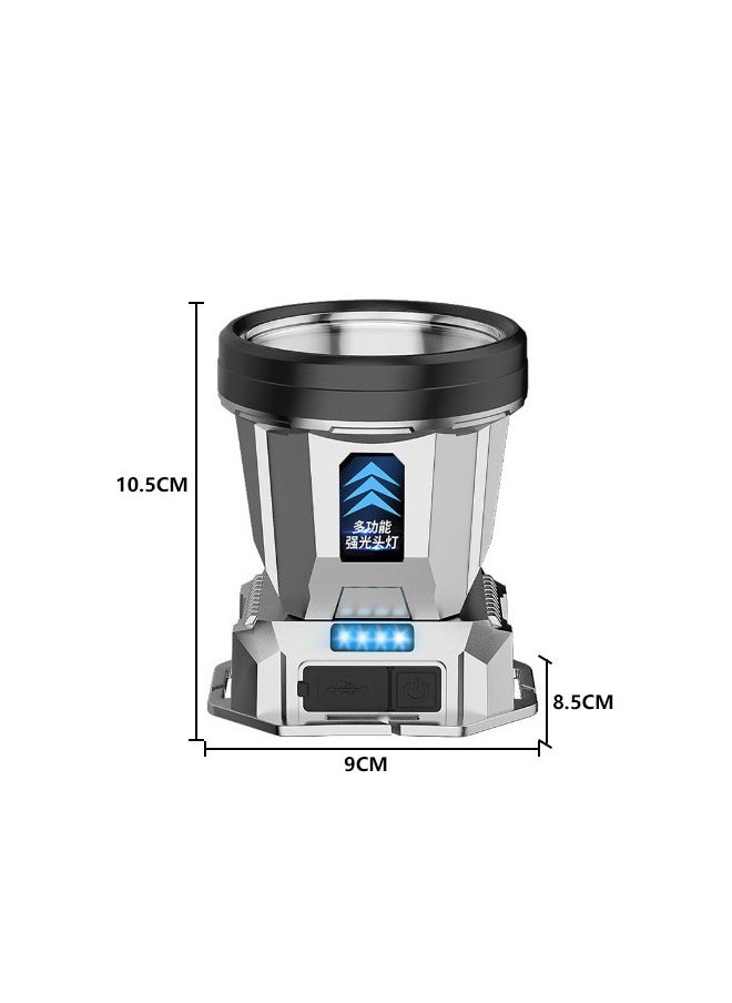 Rechargeable Super Bright LED Spot Lights, Wear On Head Flashlight Large Solar Searchlight with Power Display, USB-C Fast Charging, Power Bank Function for Hunting Camping