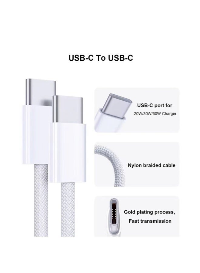 جون بولز كابل شحن سريع USB-C إلى USB-C بطول متر واحد، مصنوع من النايلون المضفر، يدعم نقل البيانات بسرعة عالية. متوافق مع أجهزة iPhone 15 و16 و17، وSamsung Galaxy، وiPad، وMacBook، والأجهزة المزودة بمنفذ USB-C. يدعم محولات طاقة بقدرات 20 وات، 30 وات، 35 وات، 45 وات، 60 وات، 80 وات، و100 وات. - Image 1