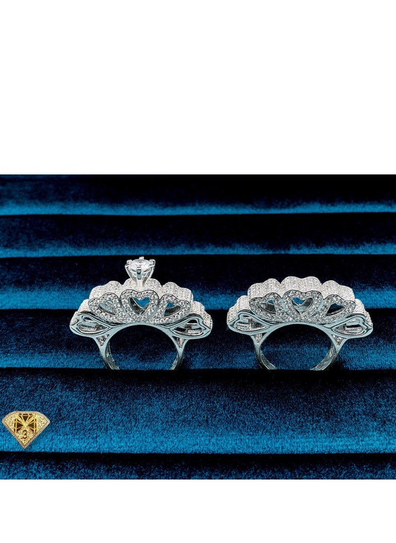 3Diamonds - Twins Ring Platinum Plated For Women With Zircon Stone - Silver - Image 1