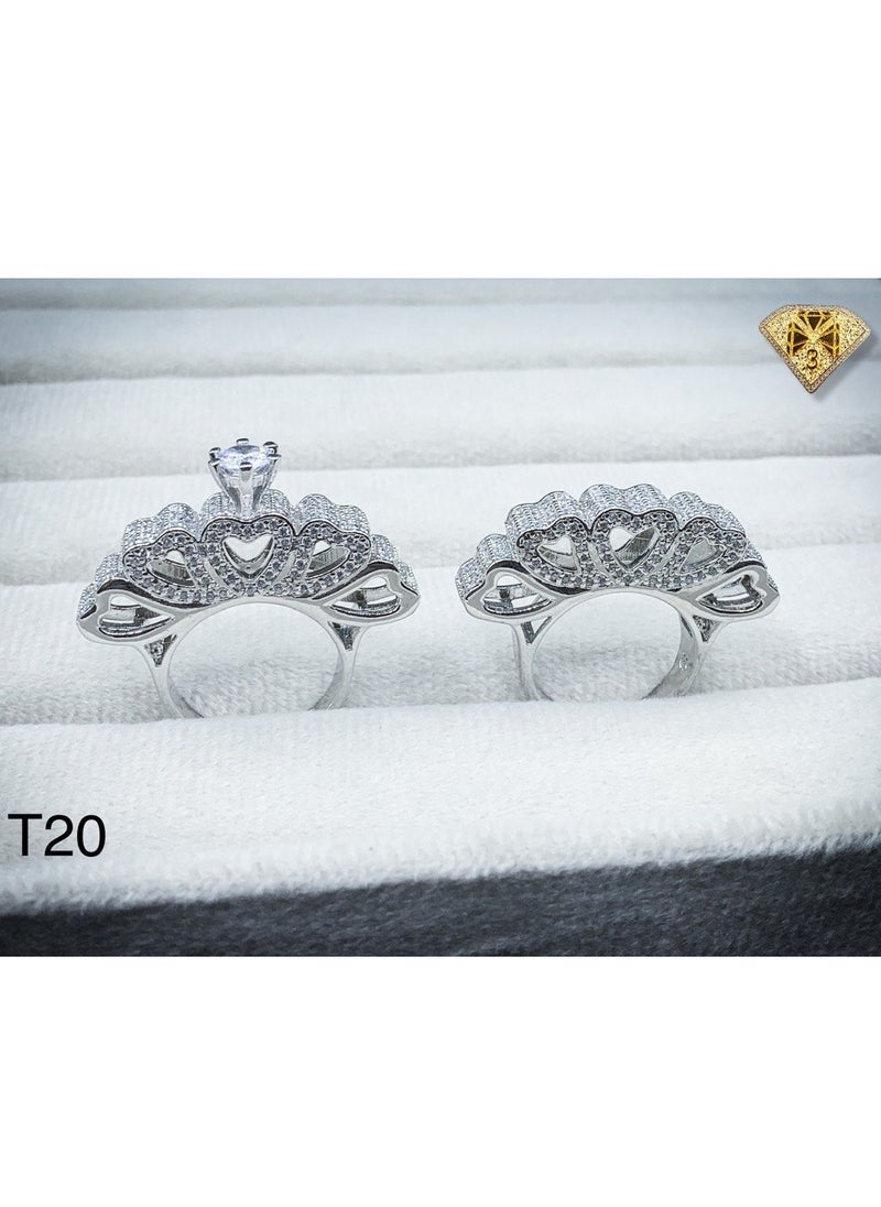 3Diamonds - Twins Ring Platinum Plated For Women With Zircon Stone - Silver - Image 1