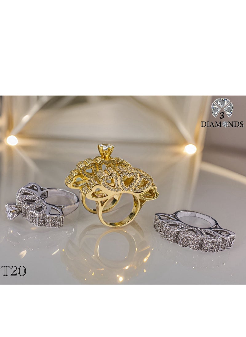 3Diamonds - Twins Ring Platinum Plated For Women With Zircon Stone - Silver - Image 1
