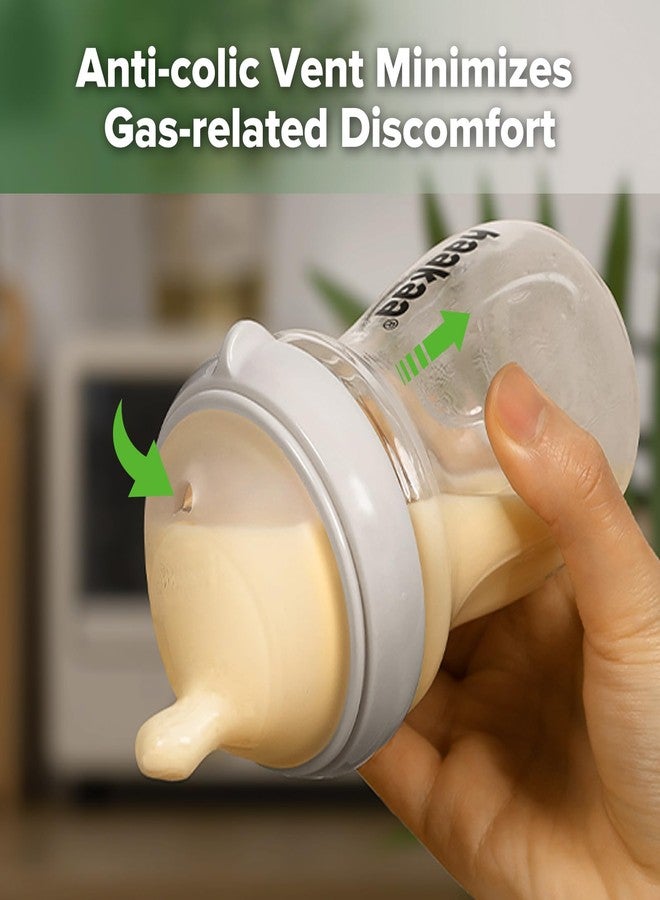 haakaa Gen.3 Natural Glass Baby Bottle 6.3 oz.180ml - Wide Neck, Anti-Colic Varibale Flow Nipple for 6m+ Breastfed Babies, Newborn Registry Essentials,BPA-Free -1 PK - Image 5