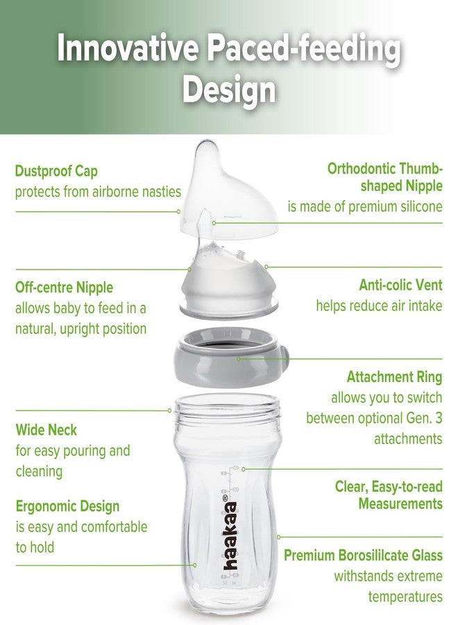 haakaa Gen.3 Natural Glass Baby Bottle 6.3 oz.180ml - Wide Neck, Anti-Colic Varibale Flow Nipple for 6m+ Breastfed Babies, Newborn Registry Essentials,BPA-Free -1 PK - Image 4