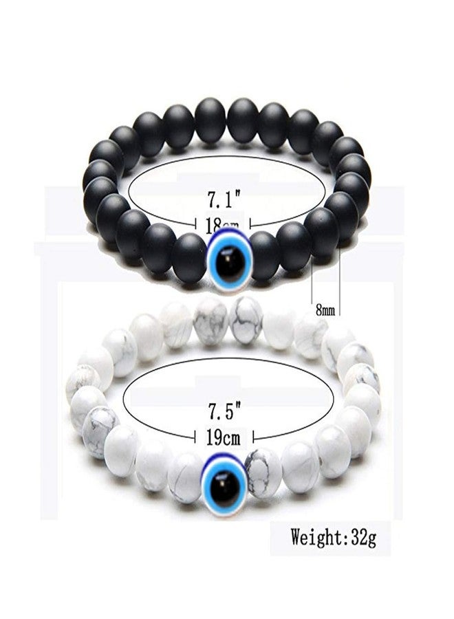 BEAUTIVIA Valentine Gift Evil Eye Beaded Bracelet for Men, Stone Beads for Women Long Distance Relationships Couples Bracelets Set of 2 Couples Gift bestfriends two Couple Bracelet - Image 2