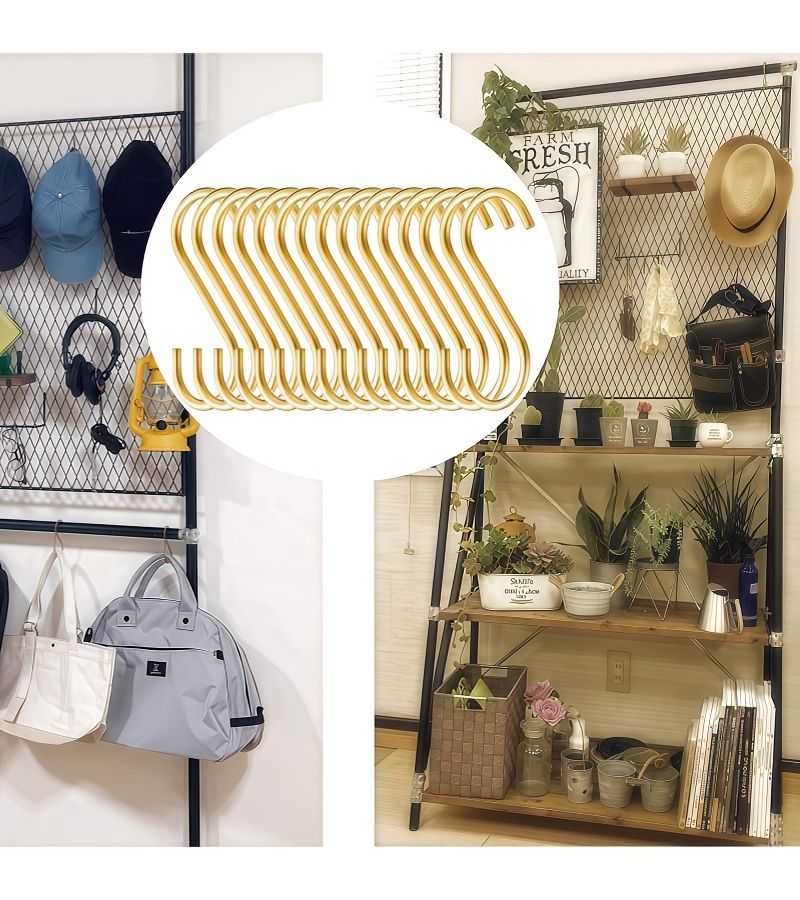 16 Pieces Golden Stainless Steel S Hooks Sturdy Durable S Shaped Hooks Thickened Material Strong Load Bearing Capacity For Hanging Kitchen Utensils Tableware Spoons Cups Clothes Bags Towels Plants And More - Image 1