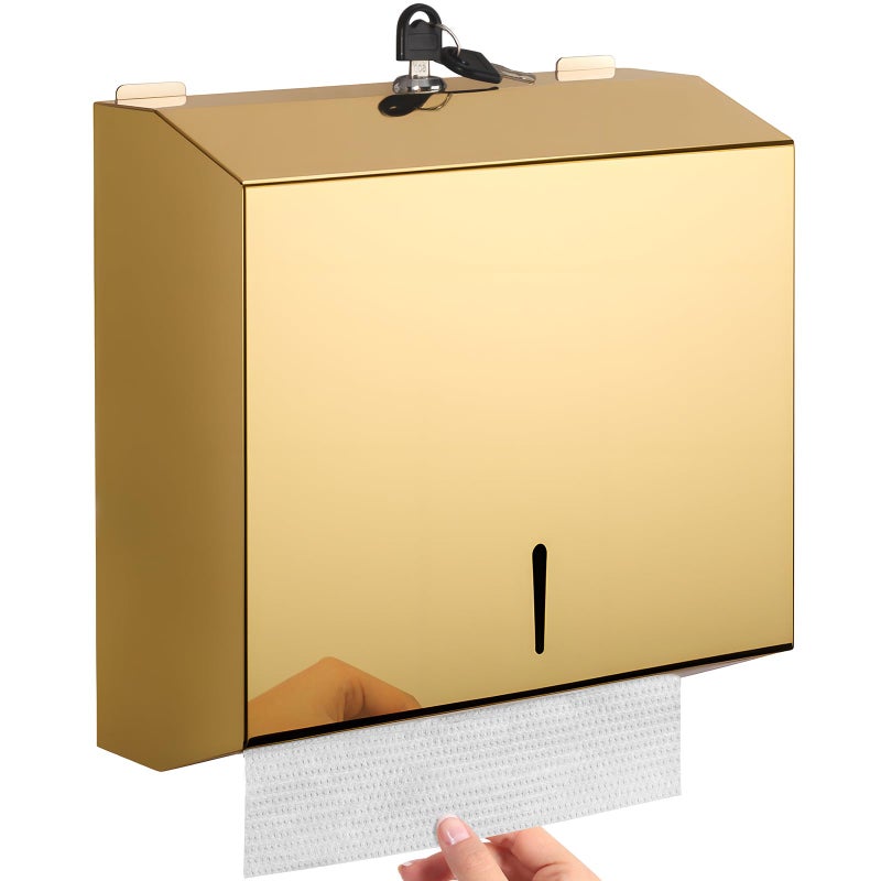 Gorlary Wall Mounted Stainless Steel Paper Towel Dispenser with Lock, Polished Mirror Finish, Fits C-Fold, Tri-Fold and Multi-Fold Hand Towels, Commercial Restroom & Bathroom Use - Image 1