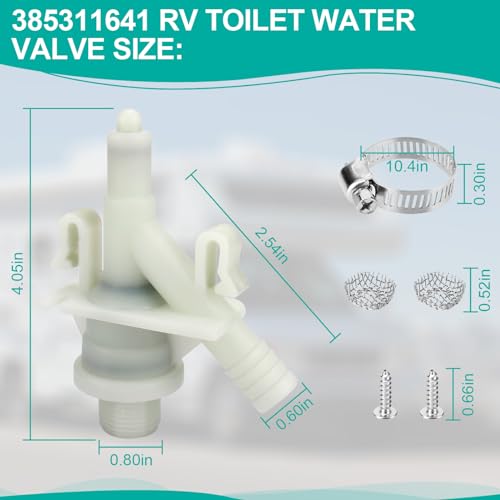 Ophjerg 385311641 RV Toilet Water Valve for Dometic 300 301 310 320 and Sealand Toilets, RV Toilet Replacement Parts for Dometic Water Valve Kit Includes Hose Clamp and Hardware Kit - Image 3