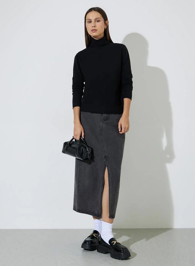 Styli Black Turtle Neck Soft Touch Knit Sweater Top