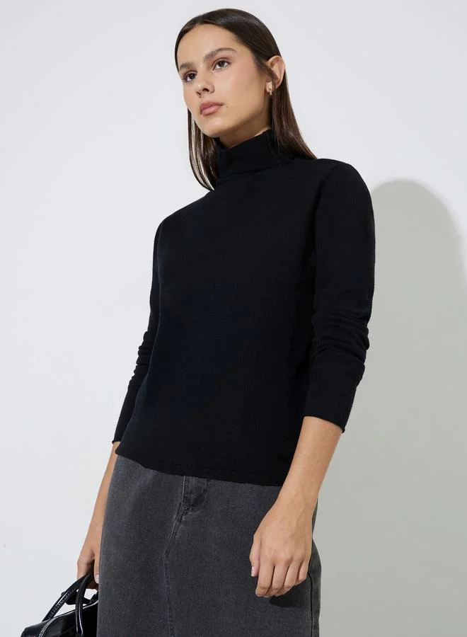 Styli Black Turtle Neck Soft Touch Knit Sweater Top