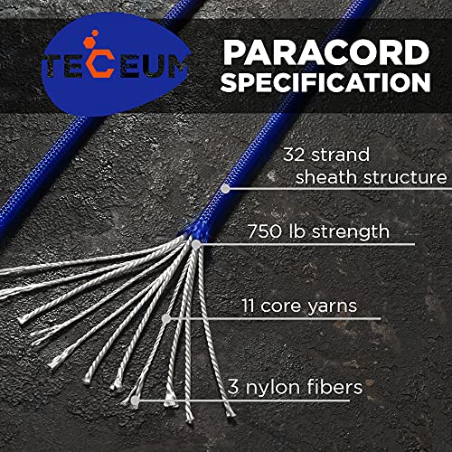 TECEUM Paracord Type IV 750 lb Simple Blue – 100 ft – 4mm – Nylon Strong Tactical MIL–SPEC Parachute Cord – Survival Rope Emergency para Cord 11 Strands Core EDC Camping Hiking Military Gear 001a - Image 2