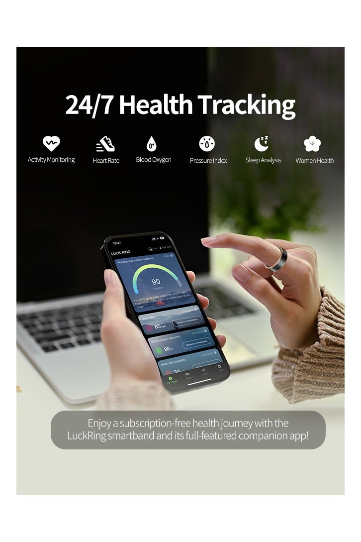 Smart Ring Health Tracker, Fitness Tracker, Activity Trackers for Man&Women -Sleep&Exercise Monitor,Waterproof Sleep Tracking Wearable (Silver, 12) - Image 2