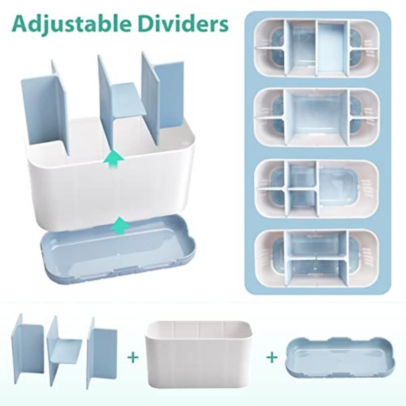 Electric Toothbrush Holder for Bathroom Organizer Countertop, Detachable Anti-Slip Toothpaste Storage Caddy 6 Slots White with Drainage Holes for Makeup Brush Razor Stand - Image 4