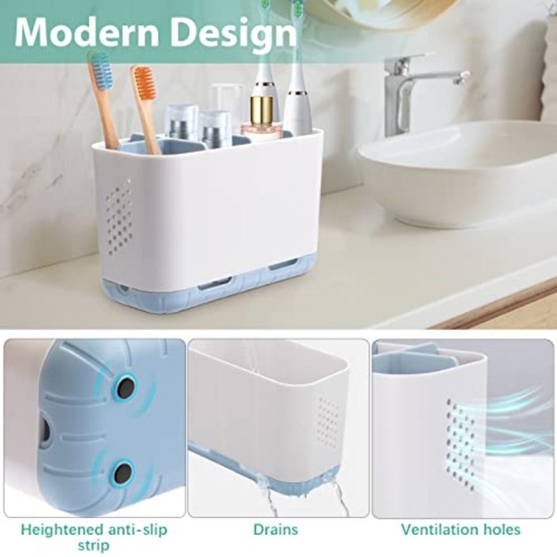 Electric Toothbrush Holder for Bathroom Organizer Countertop, Detachable Anti-Slip Toothpaste Storage Caddy 6 Slots White with Drainage Holes for Makeup Brush Razor Stand - Image 2