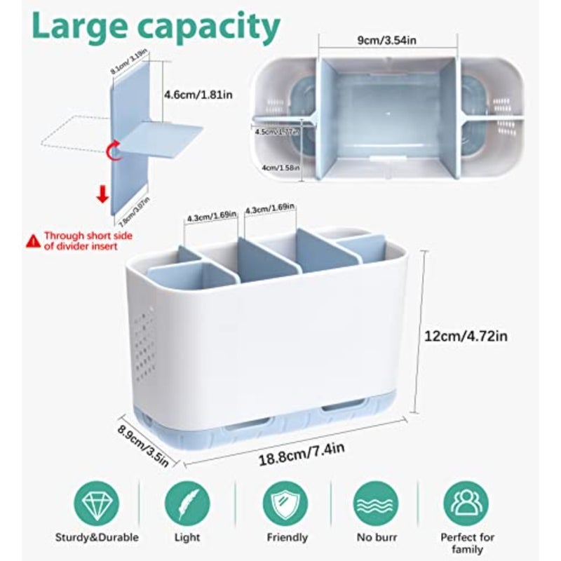 Electric Toothbrush Holder for Bathroom Organizer Countertop, Detachable Anti-Slip Toothpaste Storage Caddy 6 Slots White with Drainage Holes for Makeup Brush Razor Stand - Image 5