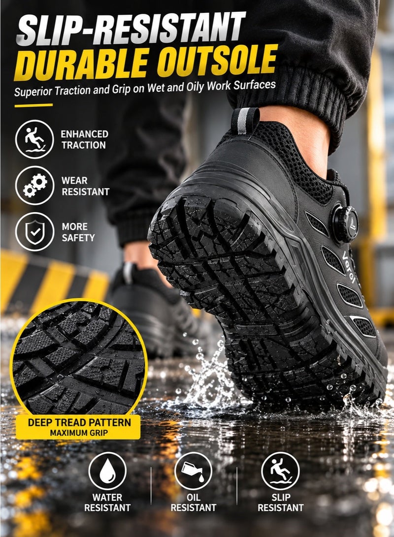 Steel Toe Safety Shoes, Puncture-Resistant Low-Top Work Shoes with Breathable Mesh and Synthetic Upper, Rotary Dial Cable Closure and Rubber Outsole, Black, EU Size 40 - Image 5