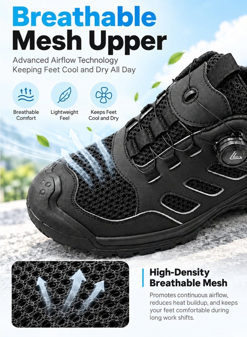 Steel Toe Safety Shoes, Puncture-Resistant Low-Top Work Shoes with Breathable Mesh and Synthetic Upper, Rotary Dial Cable Closure and Rubber Outsole, Black, EU Size 40 - Image 3