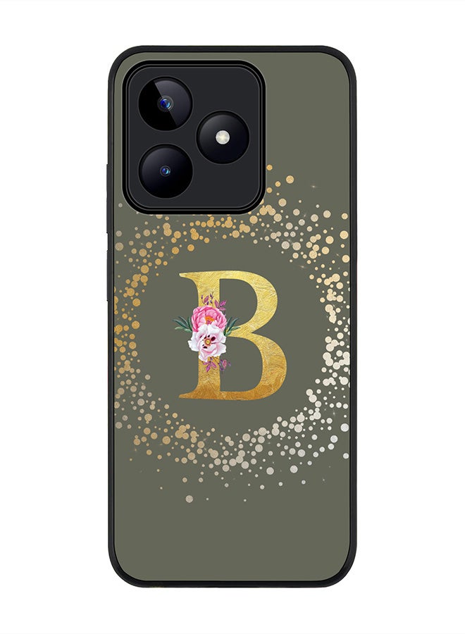 Stylizedd Rugged Black edge case for Realme C51 / Realme Note 50 4G,Custom Monogram Initial Letter Floral Pattern Alphabet - B (Olive Green) - Image 1