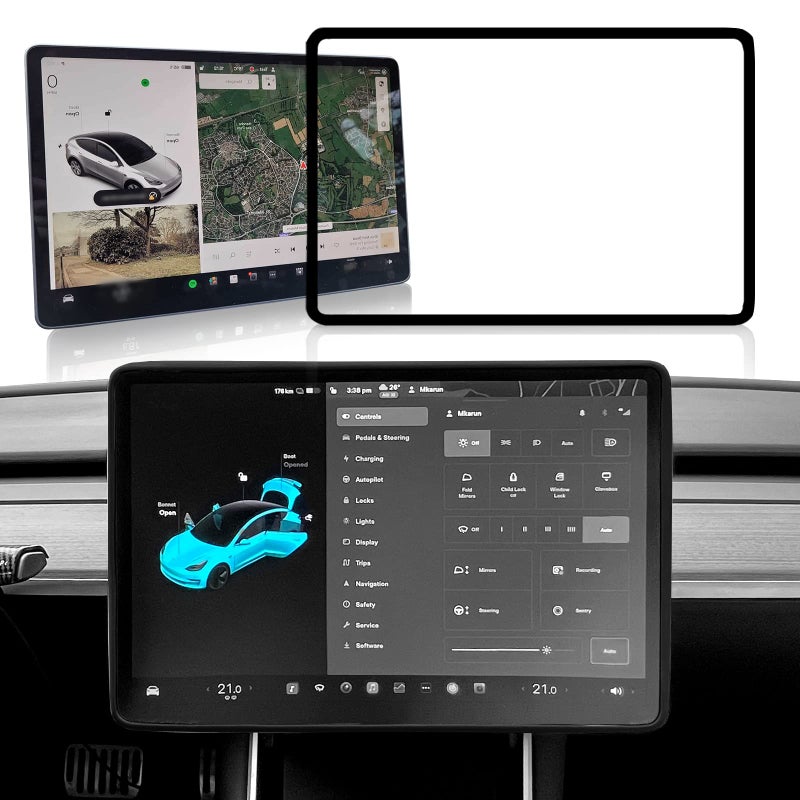 ONKENTET Screen Protector Frame Compatible with Tesla Model 3 Model Y 2024 2023 2022 2021 2020 2019 Screen Edge Protector Cover Center Console Decoration Interior Accessories Black