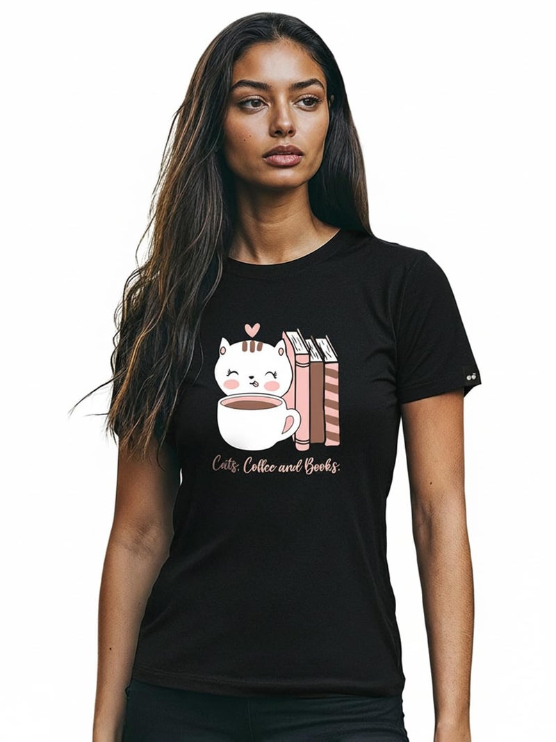 Bewakoof Women's Graphic Print Slim Fit Half Sleeve Round Neck Cotton T-Shirt - Image 1