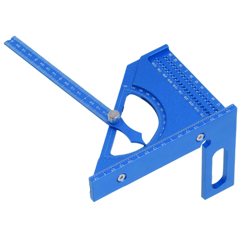 3D Woodworking Angle Ruler Half Round Triangular Ruler Multi Angle Measuring Square Protractor 0-180 Degree Adjustable Blue - Image 3