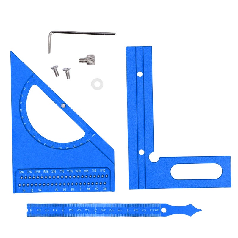 3D Woodworking Angle Ruler Half Round Triangular Ruler Multi Angle Measuring Square Protractor 0-180 Degree Adjustable Blue - Image 1