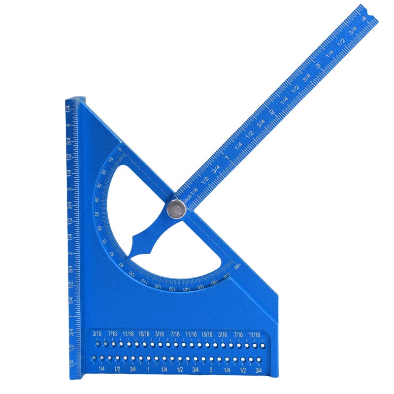 3D Woodworking Angle Ruler Half Round Triangular Ruler Multi Angle Measuring Square Protractor 0-180 Degree Adjustable Blue - Image 2