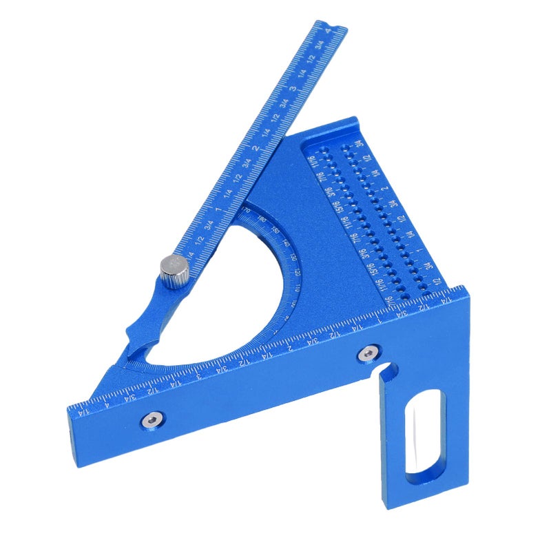 3D Woodworking Angle Ruler Half Round Triangular Ruler Multi Angle Measuring Square Protractor 0-180 Degree Adjustable Blue - Image 4