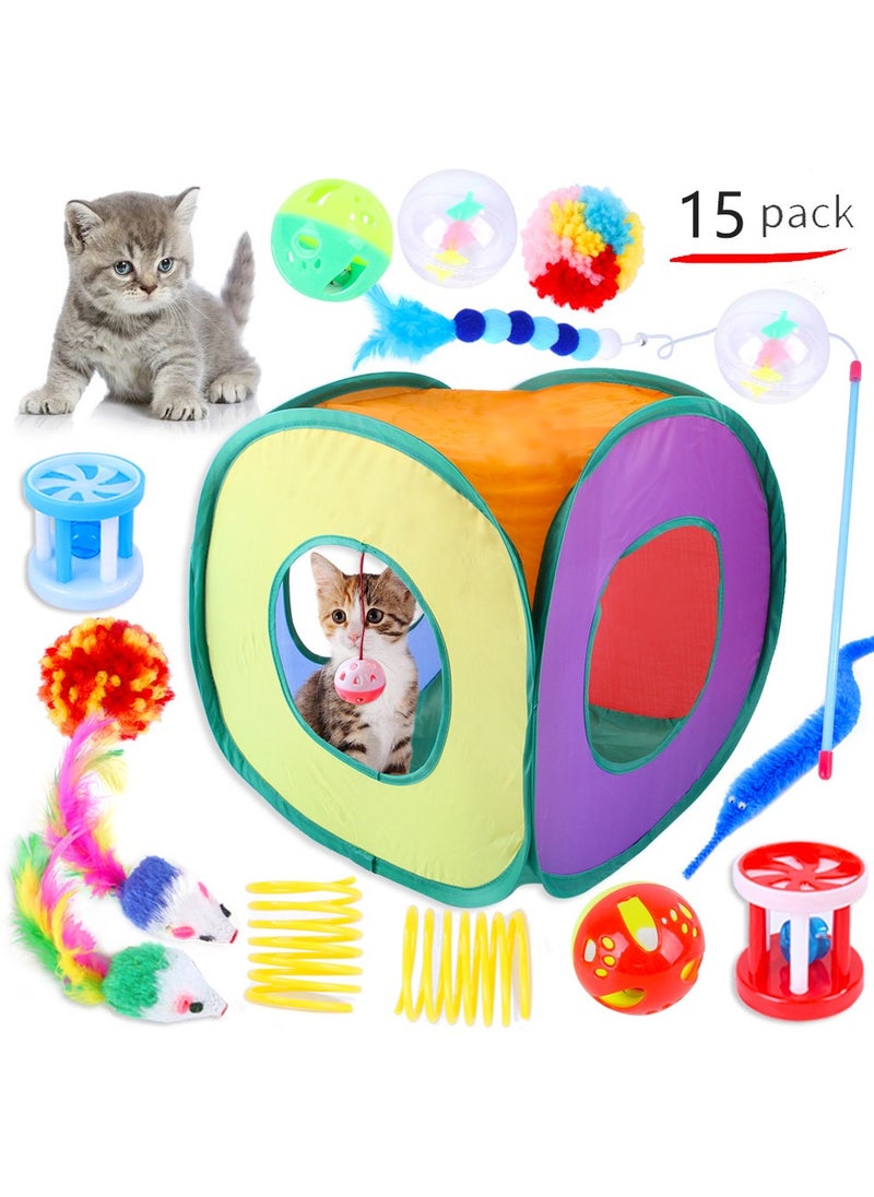 Generic Multicolor Cat Tunnel Cat Toy Set,Interactive Pet Toys,15pcs  - Image 1
