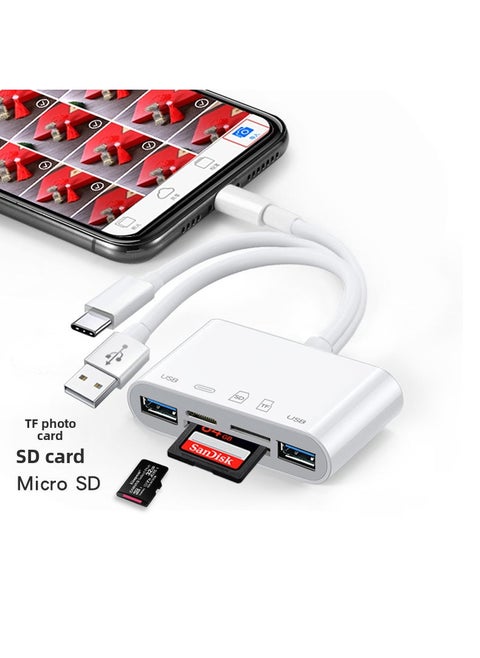 3-in-1 Type-C Card Reader SD/OTG Multi-Function Converter Three lines 5 in 1 [read TF/SD + double USB + charging] 5 ports read together
