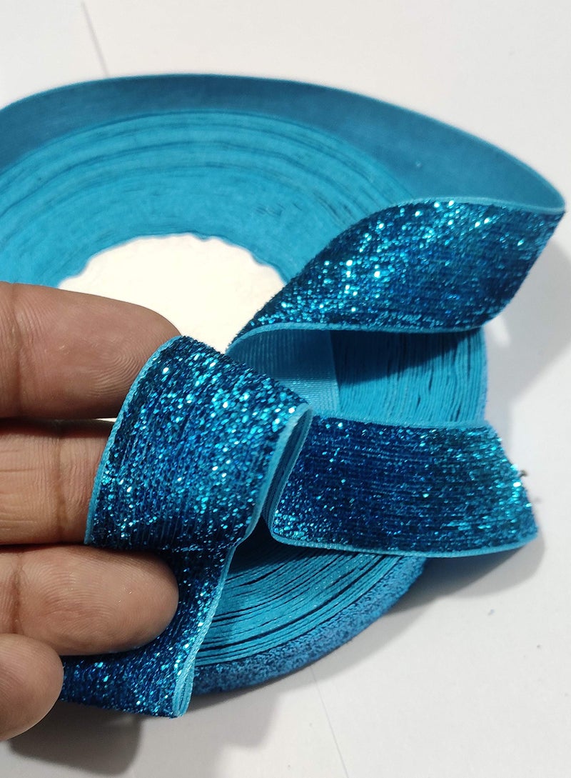 OMX Roll of Sparkle Glitter Ribbon Patti Lace (18 Meters) (Border) with 2.5cm (1 Inch) Width, Saree Border, Party Decoration, Craftwork (Turqoise Blue) - Image 3