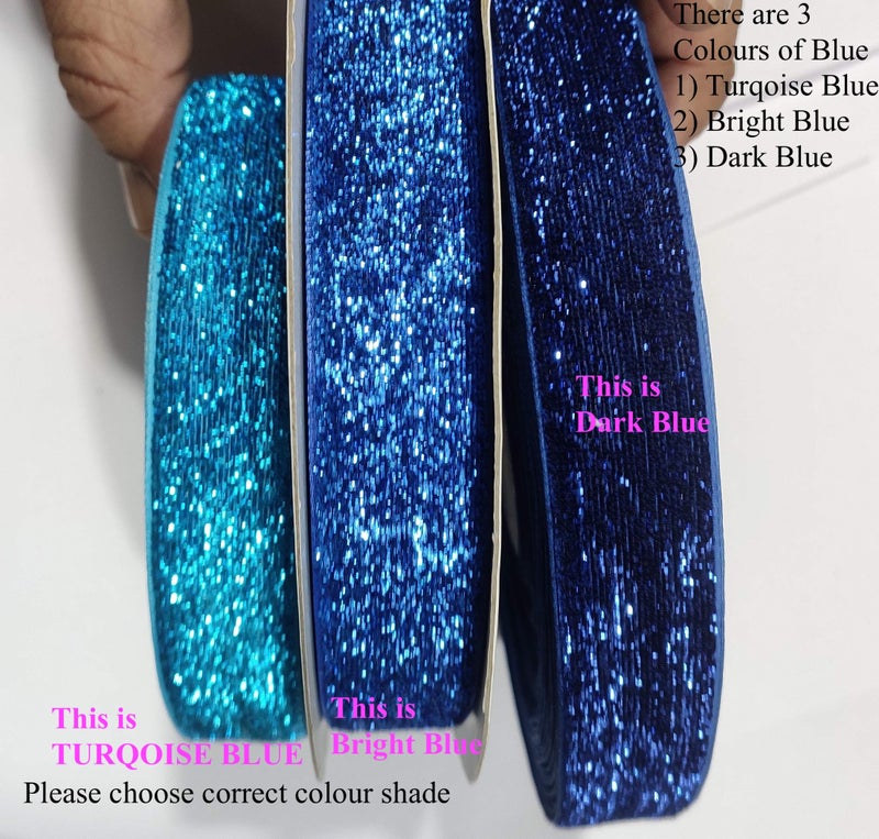 OMX Roll of Sparkle Glitter Ribbon Patti Lace (18 Meters) (Border) with 2.5cm (1 Inch) Width, Saree Border, Party Decoration, Craftwork (Turqoise Blue) - Image 4