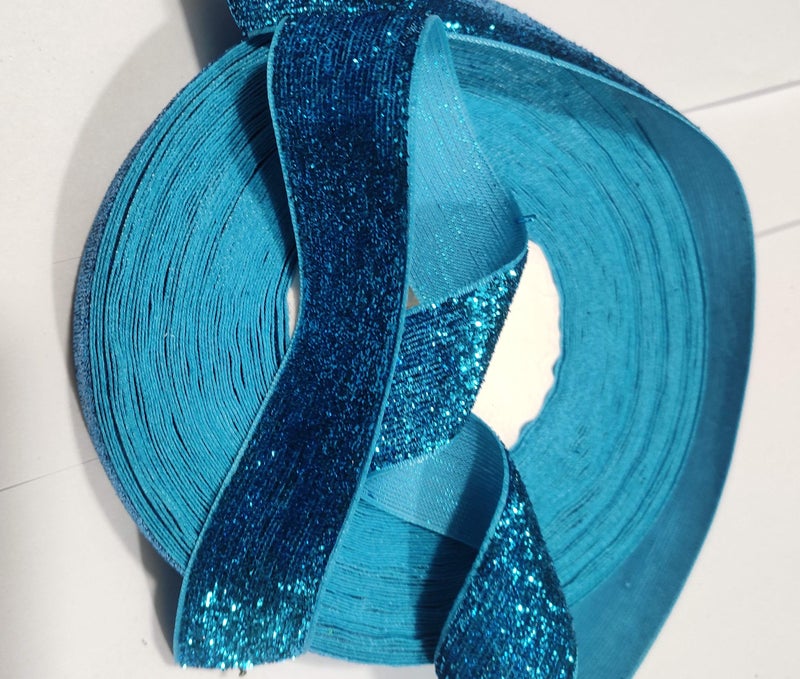 OMX Roll of Sparkle Glitter Ribbon Patti Lace (18 Meters) (Border) with 2.5cm (1 Inch) Width, Saree Border, Party Decoration, Craftwork (Turqoise Blue) - Image 1