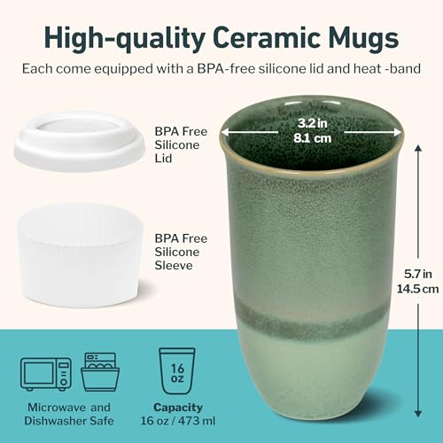 NOVA CERAMICS Coffee Travel Mug – Reusable Coffee – Microwave & Dishwasher Safe Coffee Green Tumbler - Gifts For Women Men Him Her – 16oz – Emerald - Image 3