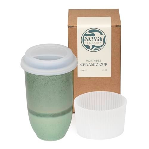 NOVA CERAMICS Coffee Travel Mug – Reusable Coffee – Microwave & Dishwasher Safe Coffee Green Tumbler - Gifts For Women Men Him Her – 16oz – Emerald - Image 1