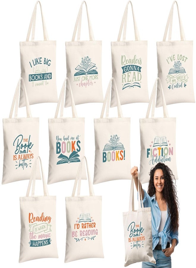 GliCraft 10 Pcs Book Tote Bag Bulk with Inner Pockets Book Lovers Gifts Canvas Tote Bag Bookish Gifts for Women Bookish Club Teacher Librarian Reader Author Reading Accessories Library Present - Image 1