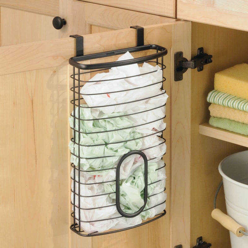 mDesign Over-The-Cabinet Plastic Bag Storage and Grocery Bag Holder, Kitchen Storage - Bronze - Image 3