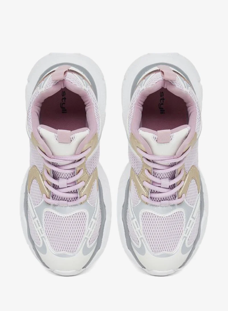 Styli Active White Women Mesh Upper Textured Sneakers for Women | Best Price UAE
