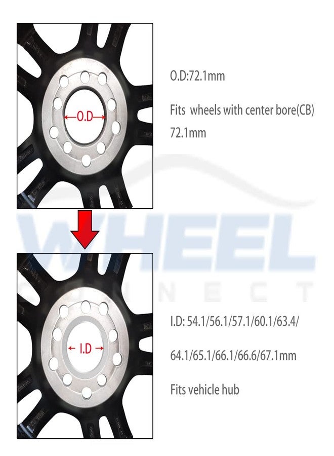 WHEEL CONNECT حلقات توسيط محور العجلة من ويل كونكت، من 72.1 إلى 67.1 مم، طقم من 4 حلقات، حلقات محور من سبائك الألومنيوم، القطر الخارجي: 72.1 مم - القطر الداخلي: 67.1 مم. - Image 2
