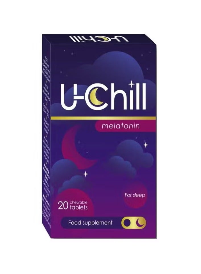 U chill أقراص يو-تشيل القابلة للمضغ بالميلاتونين لنوم جيد - بنكهة الفواكه، عبوة من 20 - Image 1